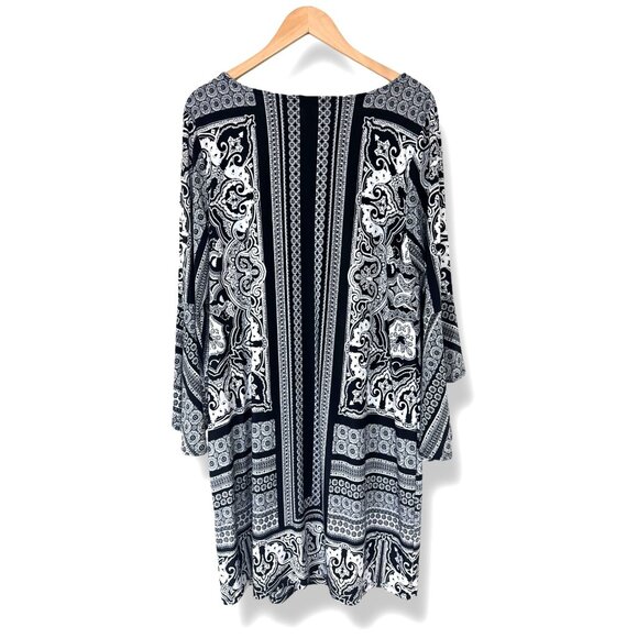 INC Black & White Print Bell Sleeve Shift Dress Size 1X 16 Plus Sz Classy Office - Picture 3 of 7